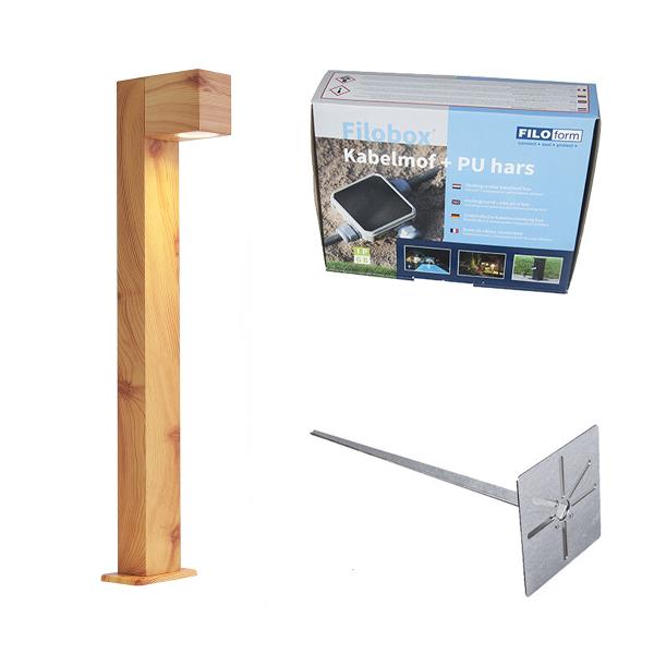 Venkovní lampa hliníková s potiskem dřeva se zemním hrotem a kabelovou průchodkou 65 cm IP44 - Baleno