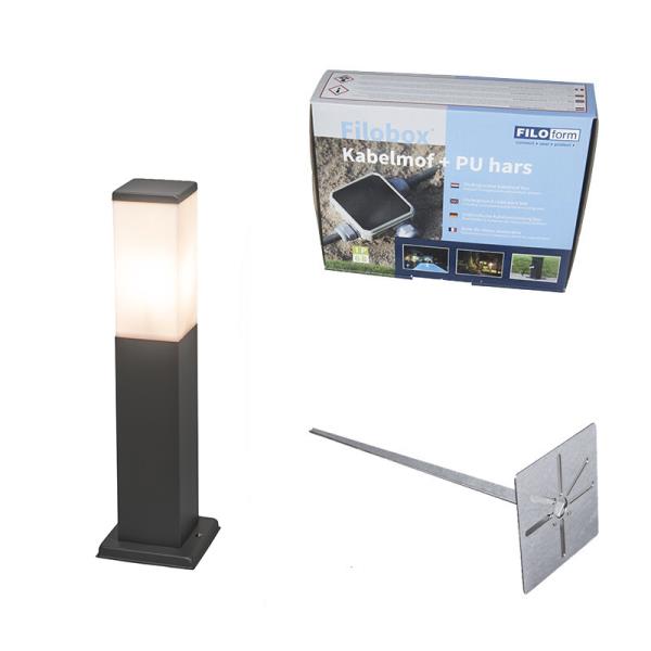 Moderní venkovní stožárový lampičkový systém tmavě šedý s opálovým sklem 45 cm IP44 - Malios
