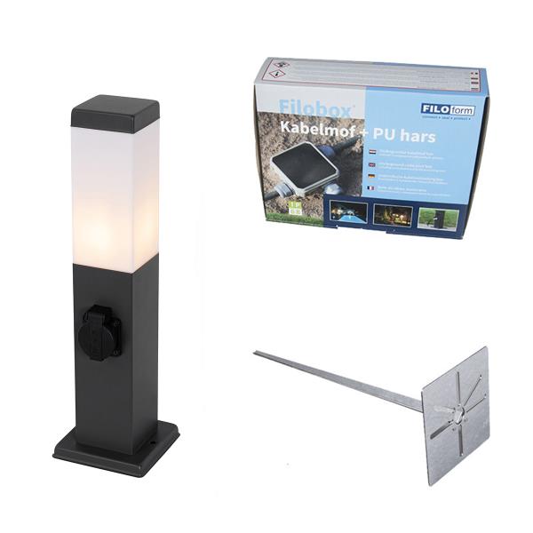 Venkovní lampa tmavě šedá 45 cm se zásuvkou IP44 - Malios