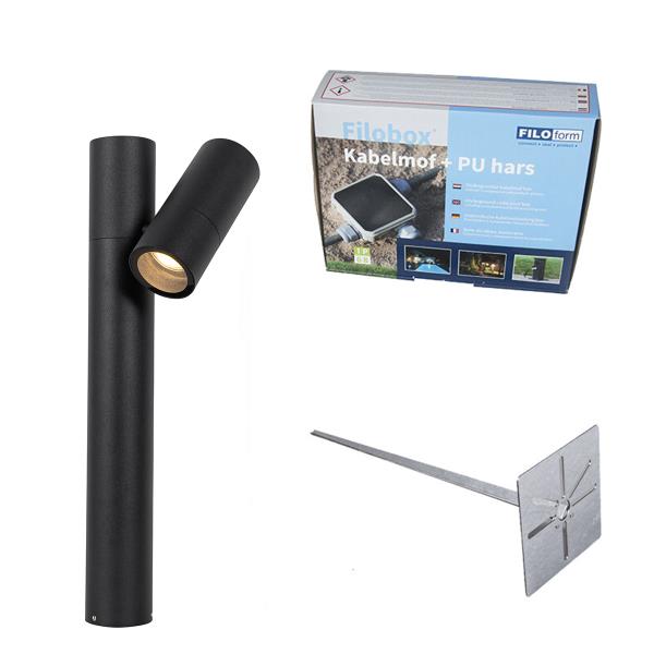 Stojací venkovní lampa černá 50 cm nastavitelná - Duo