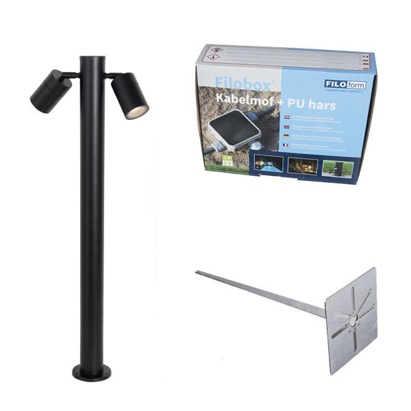 Stojací venkovní lampa černá 80 cm IP44 nastavitelná 2-světlo - Duo