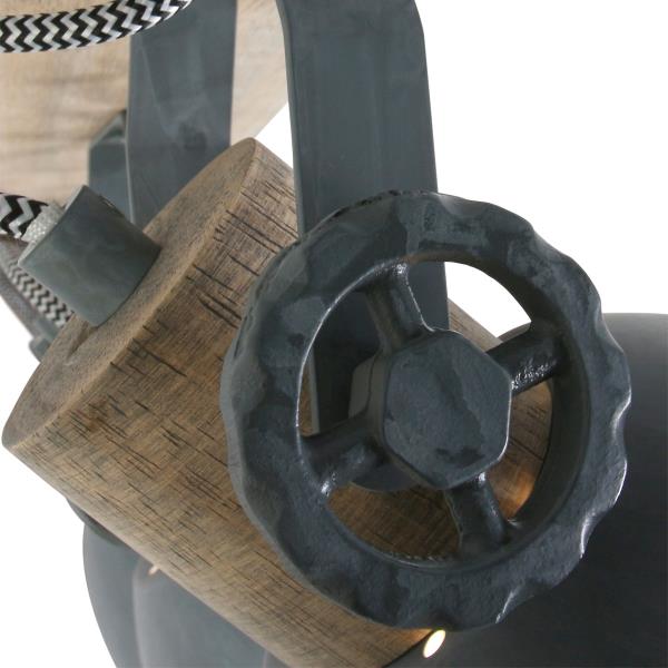 Industriële plafondspot hout met grijs 3-lichts draai- en kantelbaar - Gearwood