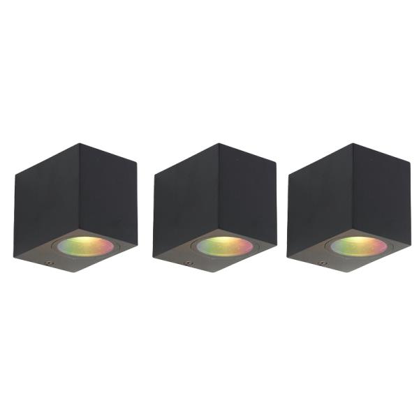 Sada 3 chytrých nástěnných svítidel černá GU10 50mm IP44 - Baleno