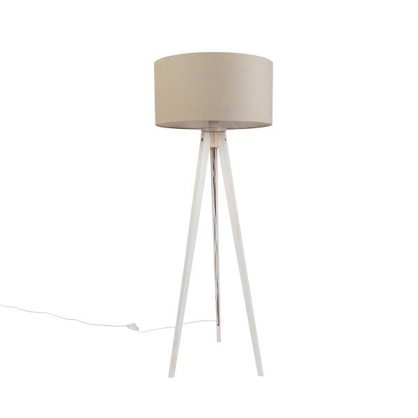 Stojací lampa na trojnožce bílá se světle hnědým látkovým stínidlem 50 cm - Tripod Classic
