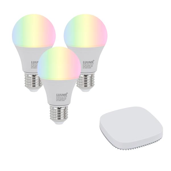 Sada 3 chytrých stmívatelných LED žárovek E27 A60 9W 806 lm 2700K-6500K včetně Zigbee Smart Hub