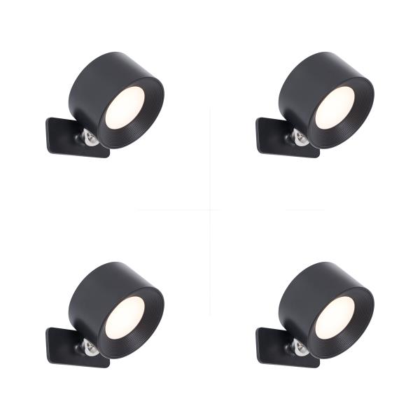 Sada 4 moderních nástěnných a stropních svítidel černá vč. LED dobíjecí - Bright
