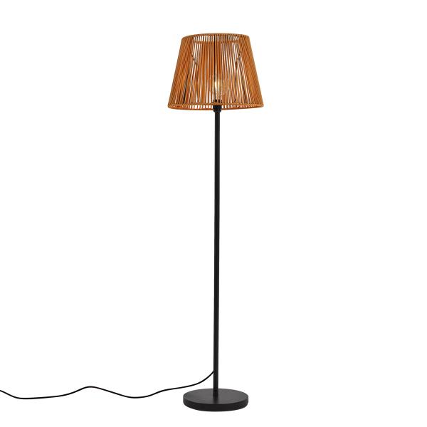 Venkovní stojací lampa černá s oranžovým lanovým stínidlem IP44 - Virginia Jayla