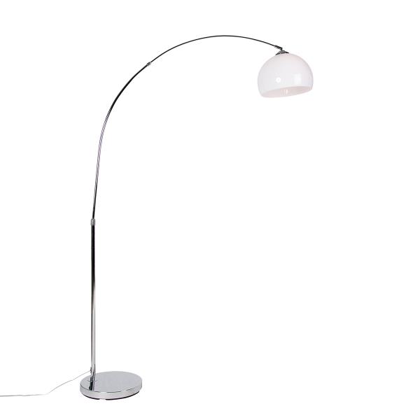 Moderní oblouková lampa chrom s bílým kloboukem - Arc Basic