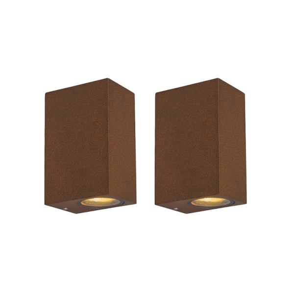 Sada 2 průmyslových nástěnných lamp rezavě hnědých 2-světlo IP44 - Baleno