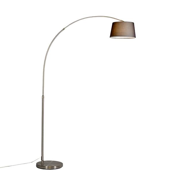 Moderní oblouková stojací lampa ocelová s černým látkovým stínítkem - Arc Basic
