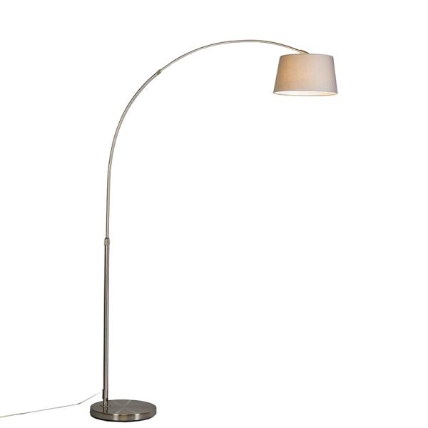 Moderní oblouková lampa ocelová s šedým látkovým stínítkem - Arc Basic