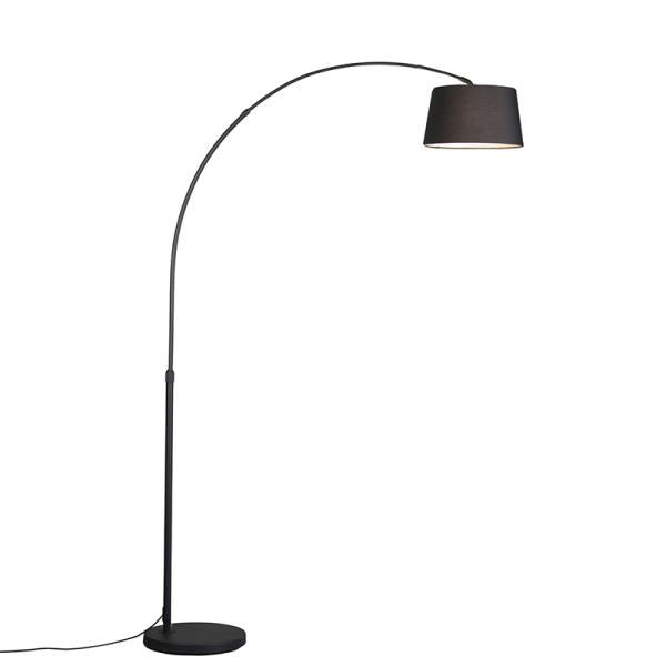Moderní oblouková lampa černá s černým látkovým stínítkem - Arc Basic