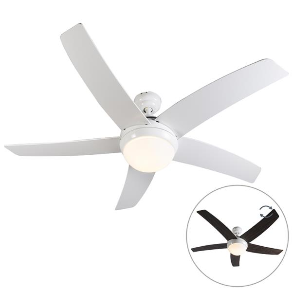 Stropní ventilátor bílý s potiskem dřeva 132 cm s dálkovým ovládáním - Cool