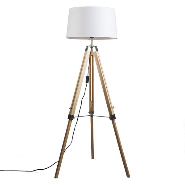 Stojací lampa přírodní s bílým lněným stínítkem 45 cm - Tripod