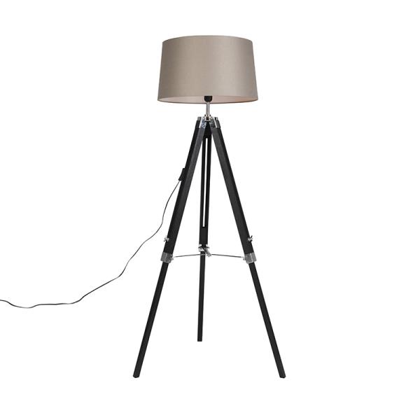 Stojací lampa trojnožka černá sstínítkem 45 cm lněné taupe