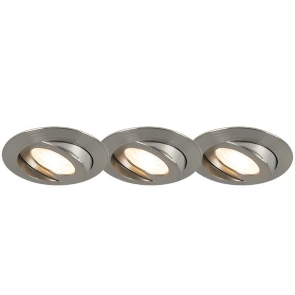 Sada 3 zapuštěných bodových světel ocel vč. LED IP44 - Relax LED