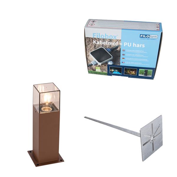 Venkovní lampa 30 cm rezavě hnědá se zemním hrotem a kabelovou objímkou - Denmark