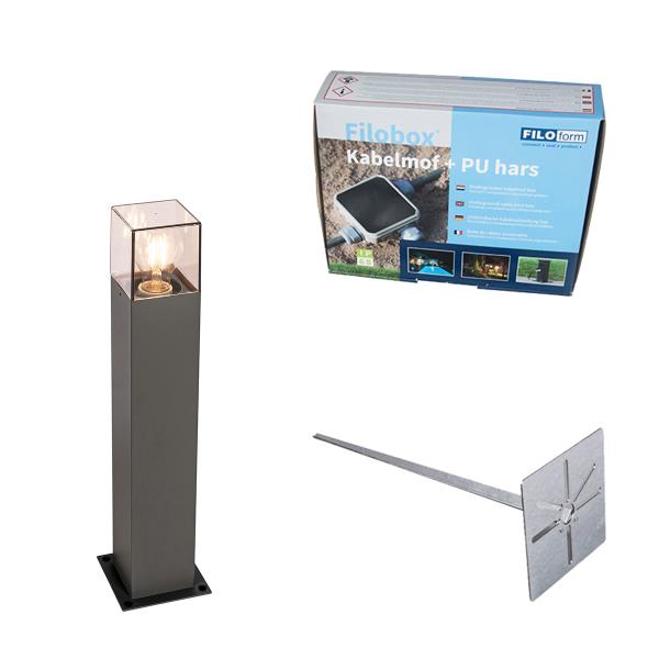 Venkovní lampa 50 cm antracitová se zemní špičkou a kabelovou objímkou - Dánsko