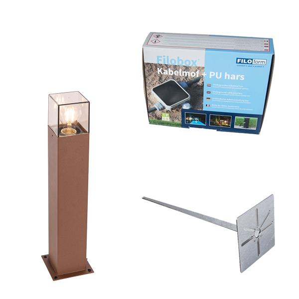 Venkovní lampa 50 cm rezavě hnědá se zemním hrotem a kabelovou objímkou - Denmark