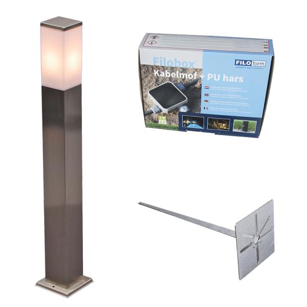 Venkovní lampa ocelová 80 cm IP44 - Malios se zemním hrotem a kabelovou objímkou