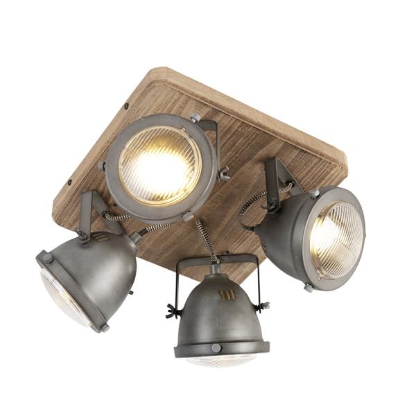 Průmyslové bodové světlo ocel s dřevěným skloněným 4-světlo - Emado