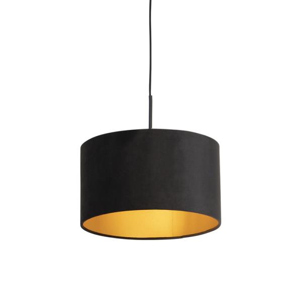Závěsné svítidlo s černým sametovým stínítkem se zlatem 35 cm - Combi