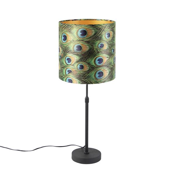 Stolní lampa černá ssametovým stínítkem Peacock se zlatem 25 cm - Parte