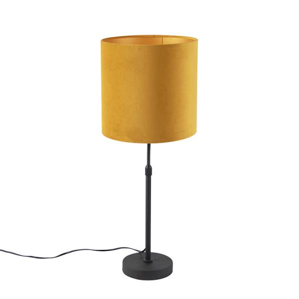Stolní lampa černá s žlutým sametovým stínítkem se zlatem 25 cm - Parte