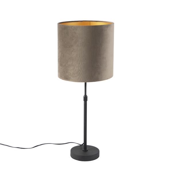 Stolní lampa černá s taupe sametovým stínítkem se zlatem 25 cm - Parte