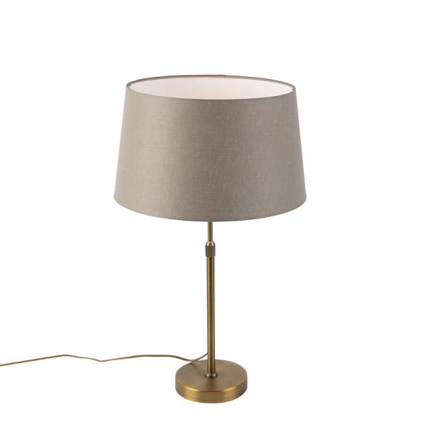Stolní lampa bronzová s lněným stínítkem taupe 35 cm - Parte