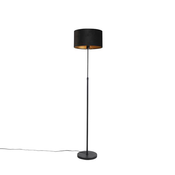 Stojací lampa černá ssametovým stínítkem černým se zlatem 35 cm - Parte