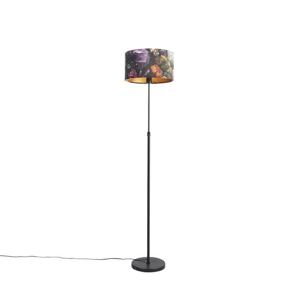 Stojací lampa černá ssametovým stínítkem skvětinami 35 cm - Parte
