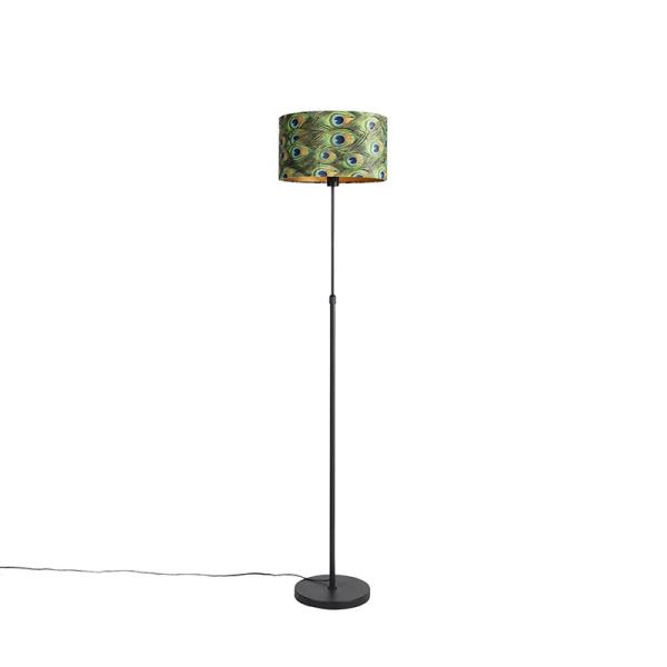 Stojací lampa černá ssametovým stínítkem Peacock se zlatem 35 cm - Parte