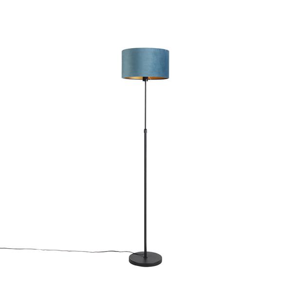 Stojací lampa černá s modrým sametovým stínítkem se zlatem 35 cm - Parte