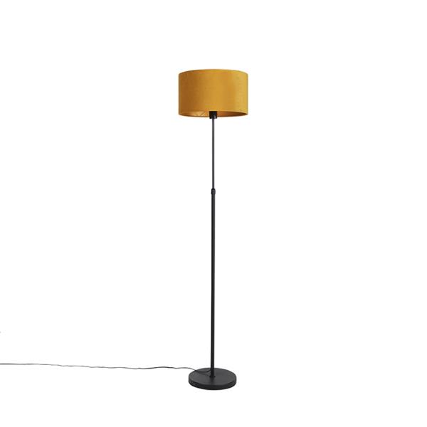 Stojací lampa černá ssametovým stínítkem okrově žlutá se zlatem 35 cm - Parte