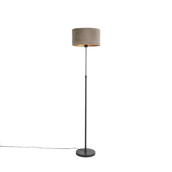 Stojací lampa černá stmavě béžovým sametovým stínítkem se zlatem 35 cm - Parte