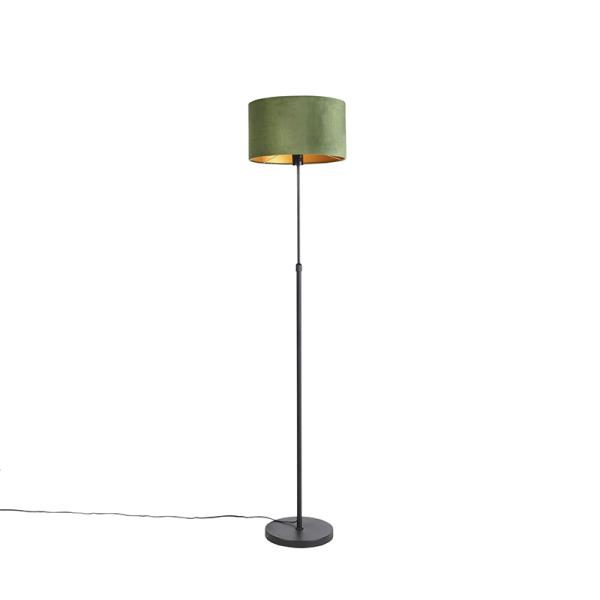 Stojací lampa černá ssametovým stínítkem zeleným se zlatem 35 cm - Parte