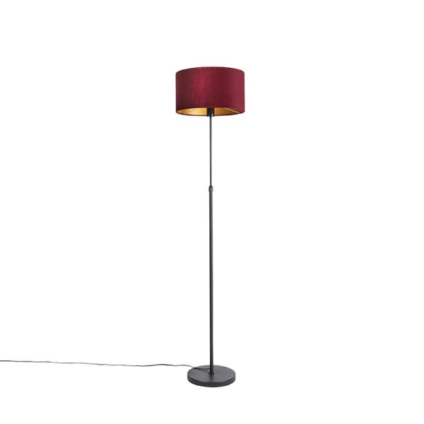 Stojací lampa černá s červeným sametovým stínítkem se zlatem 35 cm - Parte