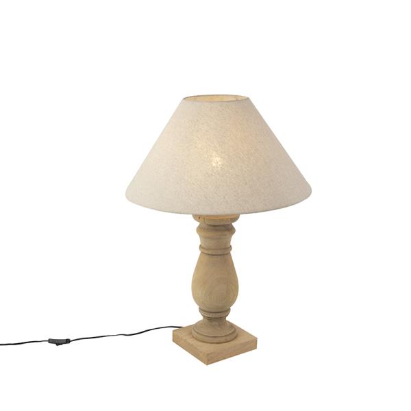 Rustikální stolní lampa s béžovým lněným stínítkem 50 cm - Catnip