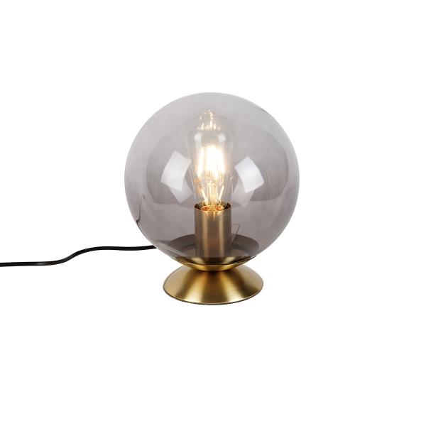 Stolní lampa v art deco stylu mosazná s kouřovým sklem - Pallon
