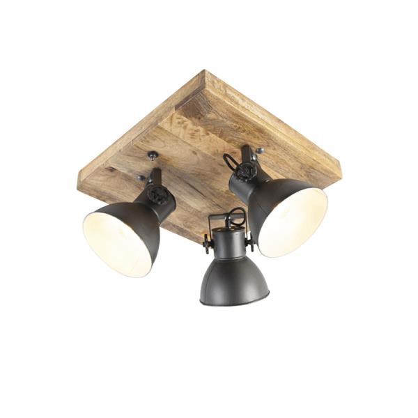 Průmyslové bodové svítidlo tmavě šedé s mangovým dřevem 3-světlo - Mangoes