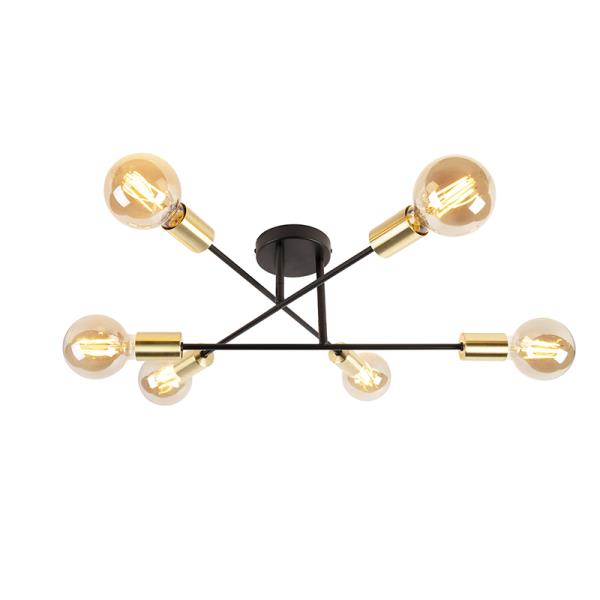 Průmyslové stropní svítidlo černé se zlatem 6 světel - Sydney