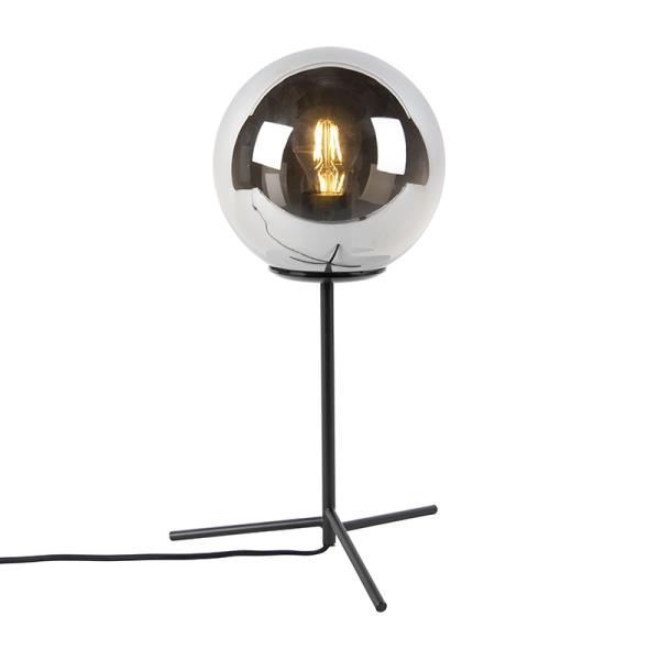 Stolní lampa v art deco stylu černá s kouřovým sklem 45,5 cm - Pallon