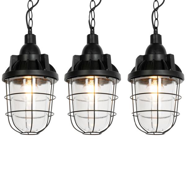 Sada 3 průmyslových závěsných lamp černých - Cabin