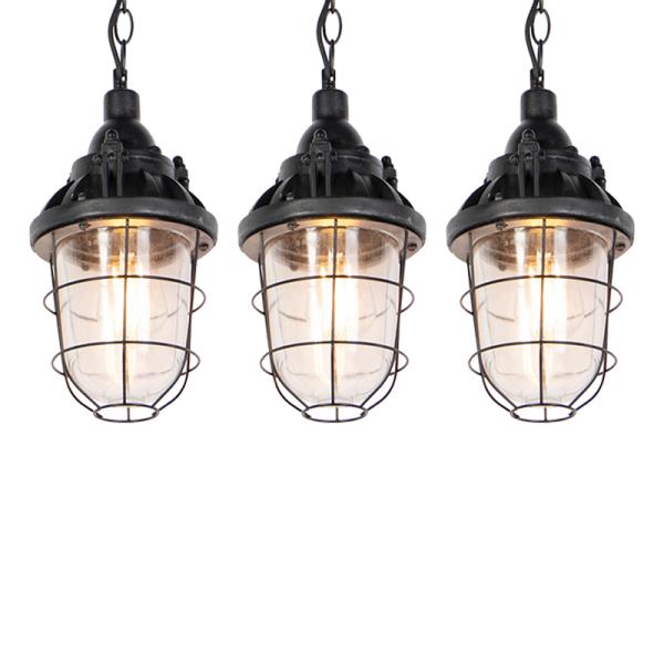 Sada 3 průmyslových závěsných lamp černých - Cabin Sada 3 průmyslových závěsných lamp černých - Cabin